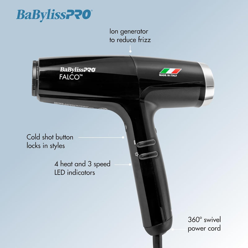 BaByliss Pro Nano Titanium FALCO Professional Italian High-Speed Dryer - Black #BNT8550B