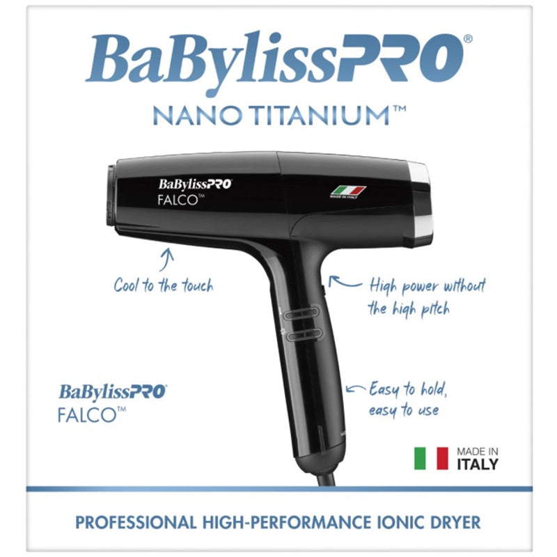 BaByliss Pro Nano Titanium FALCO Professional Italian High-Speed Dryer - Black #BNT8550B