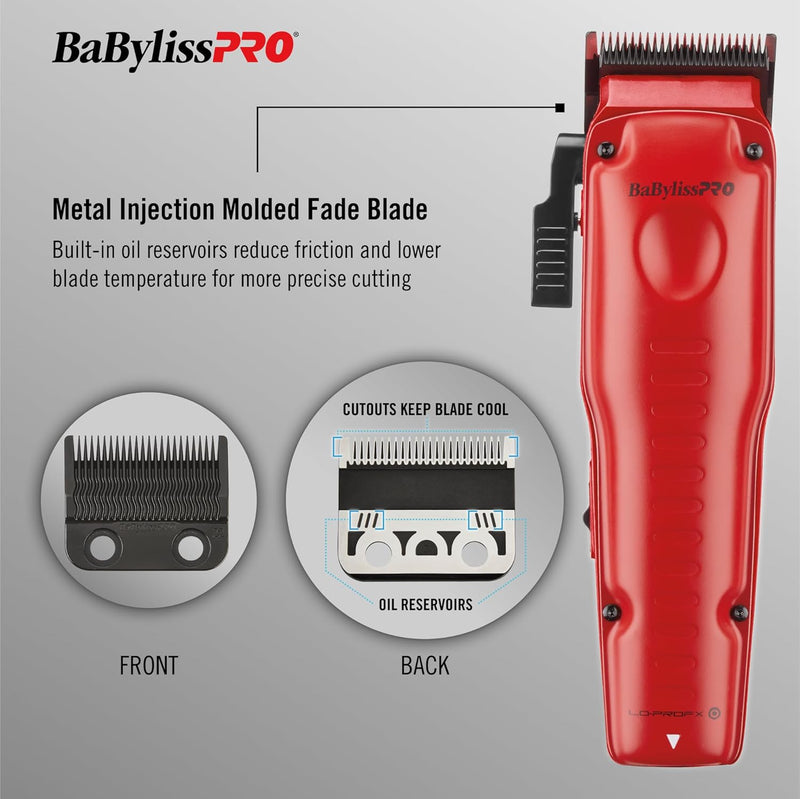 BaByliss Pro FXONE LO-PROFX Limited Edition Matte Red Clipper, Trimmer & Boosted Battery Combo #FX129MRPK