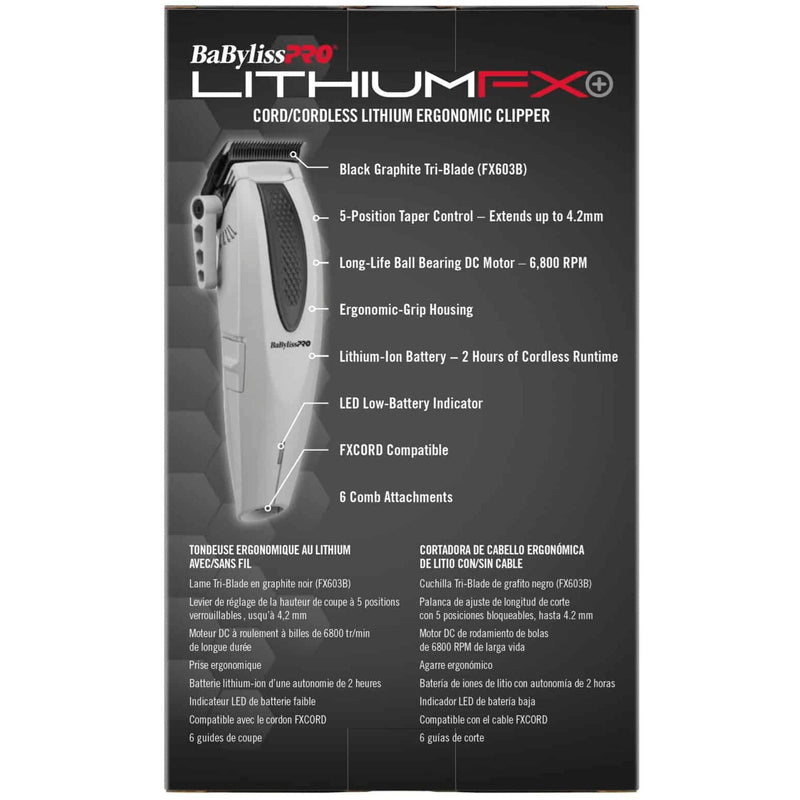 BaByliss Pro LITHIUMFX+ Limited Edition Grey Cord/Cordless Lithium Ergonomic Clipper #FX673NSGY