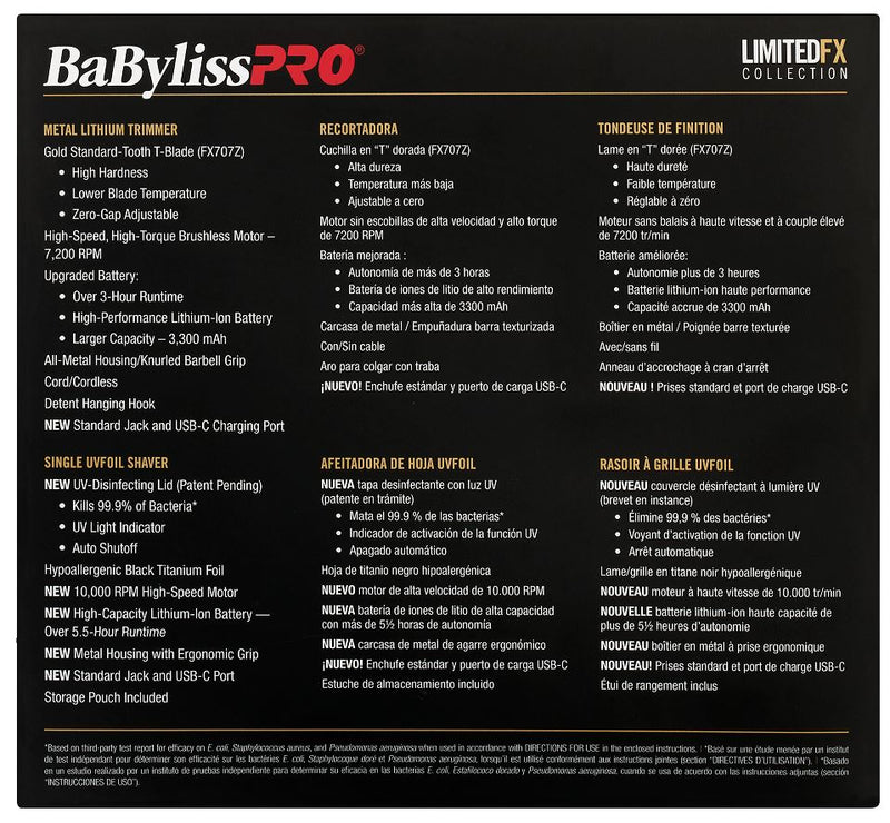BaByliss Pro LIMITED EDITION Metal Lithium Trimmer & UVFOIL Single-Foil Shaver #FXLFHOLPKG