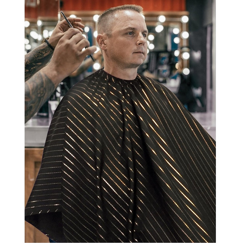 Barber Strong The Barber Cape - 24K Gold Black w/ 24K Gold Pinstripe #BSC10-BLK/GOLD