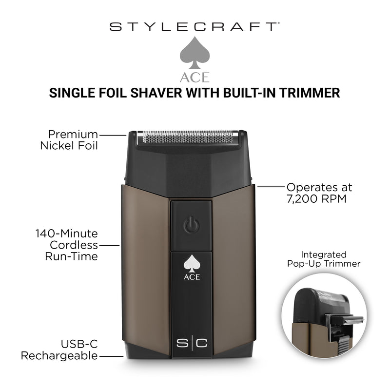 Stylecraft Ace Single Foil Shaver with Built-in Trimmer #SC802N