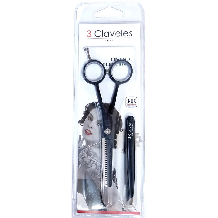 3 Claveles Cinema Es 28 Hairdressing Thinning Scissors + Claw Tweezer 5.5" - Black #19133