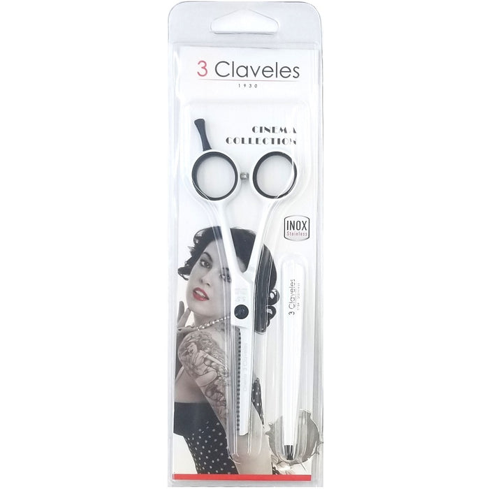 3 Claveles Cinema Es 28 Hairdressing Thinning Scissors + Claw Tweezer 5.5" - White #19135