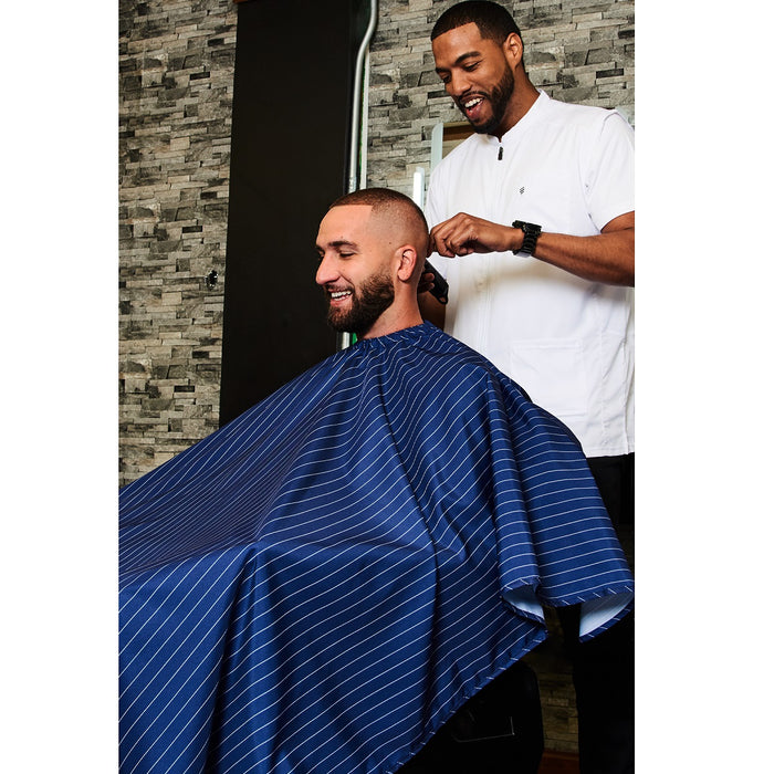 Barber Strong The Barber Cape - Classic Blue w/ White Pinstripe #BSC14-BLE/WHT