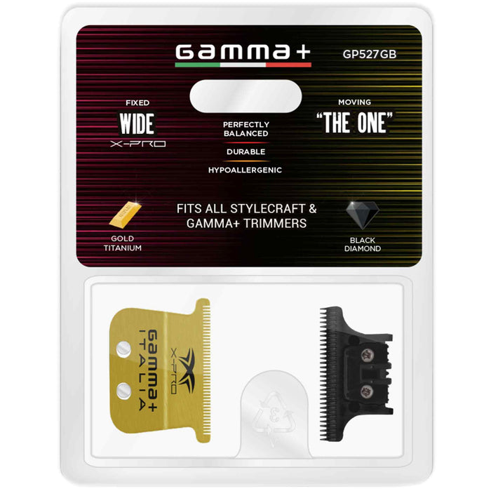 Gamma+ Fixed Gold Titanium X-Pro Wide Hair Trimmer Blade with DLC The One Cutter Set #GP527GB