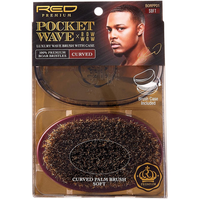 Red Premium Bow Wow X Pocket Wave Boar Brush with Case Soft Bristles #BR31