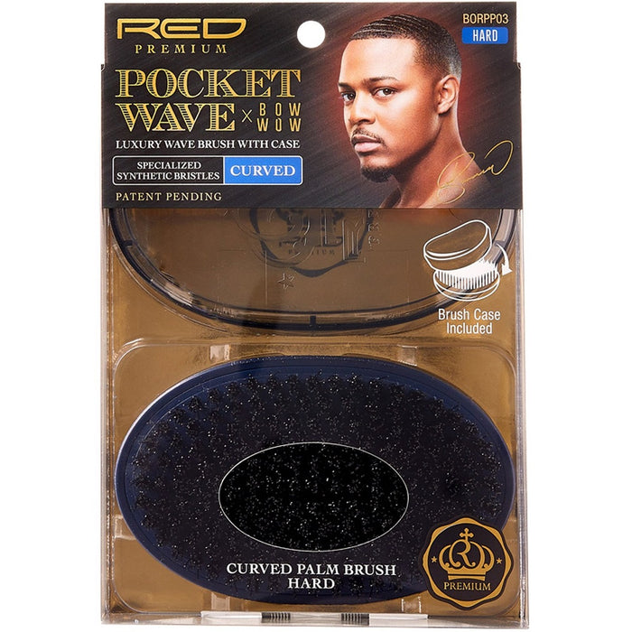 Red Premium Bow Wow X Pocket Wave Synthetic Brush with Case Hard Bristles #BORPP03