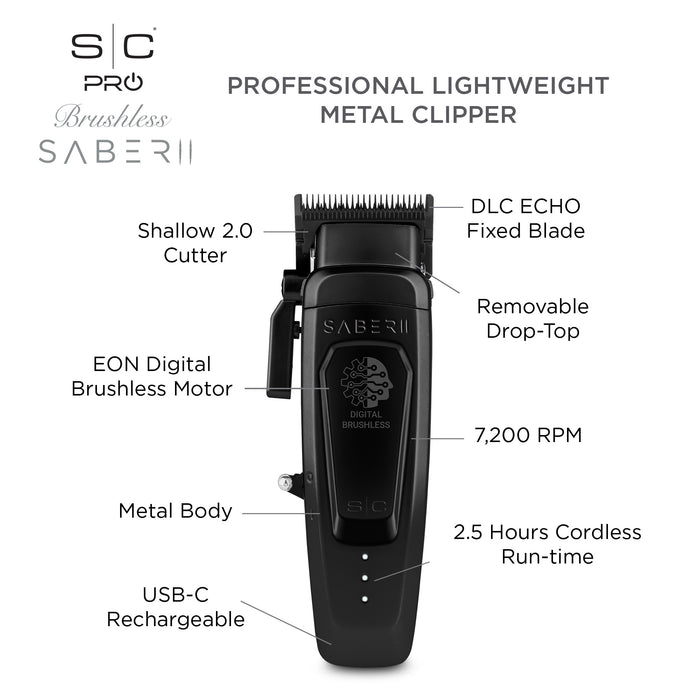 Stylecraft Pro SABER II Professional Metal Clipper - Black #SC617B