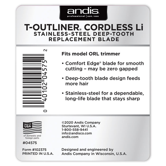 Andis Cordless T-Outliner Li Replacement Deep Tooth GTX Blade - Stainless Steel #04575