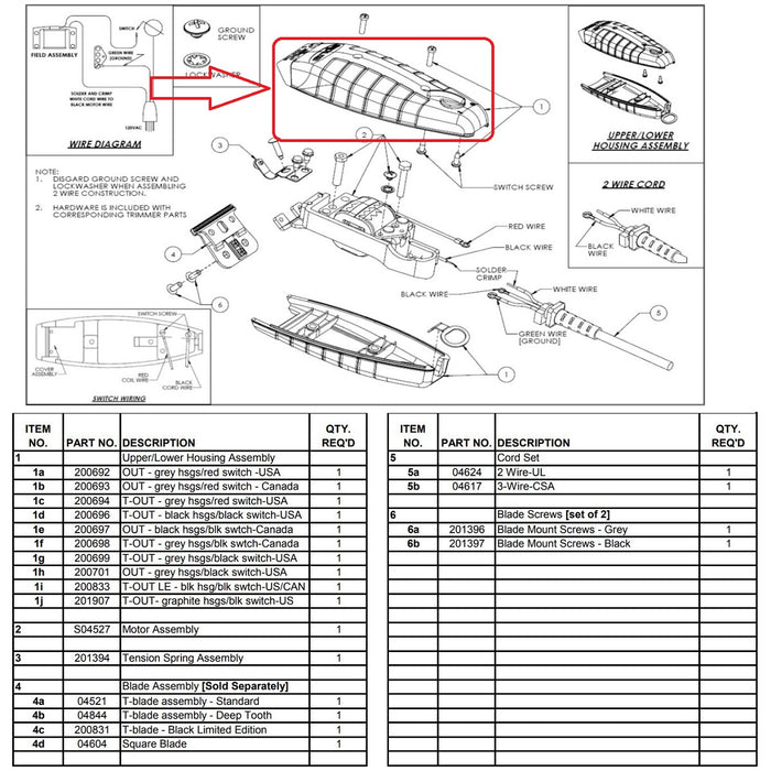 Andis Part Upper Housing Case Cover Fits T-Outliner & Outliner II #04602