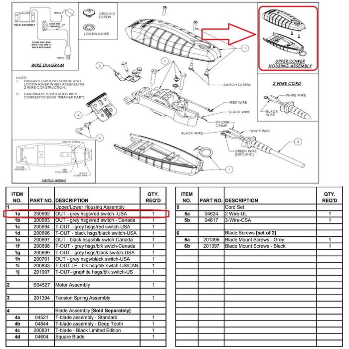 Andis Part Housing Case Cover Set Fits Outliner II #200692