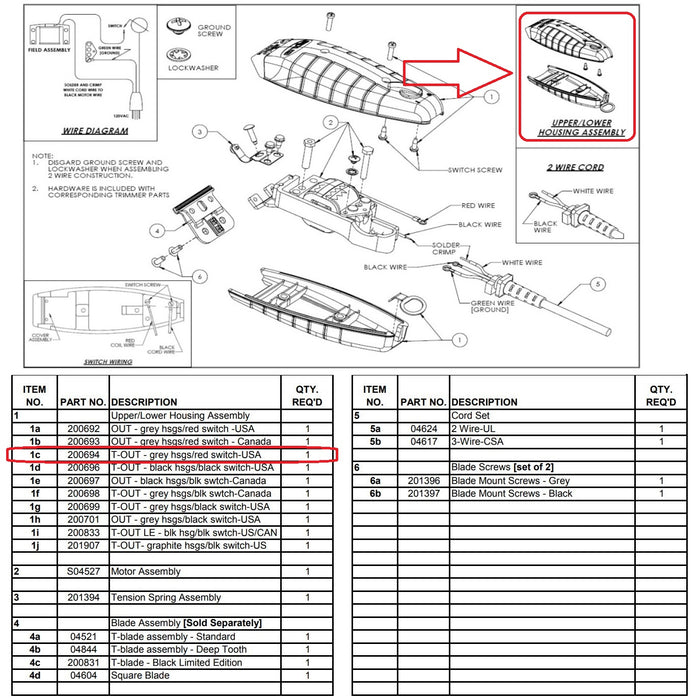 Andis Part Housing Case Cover Set Fits T-Outliner #200694