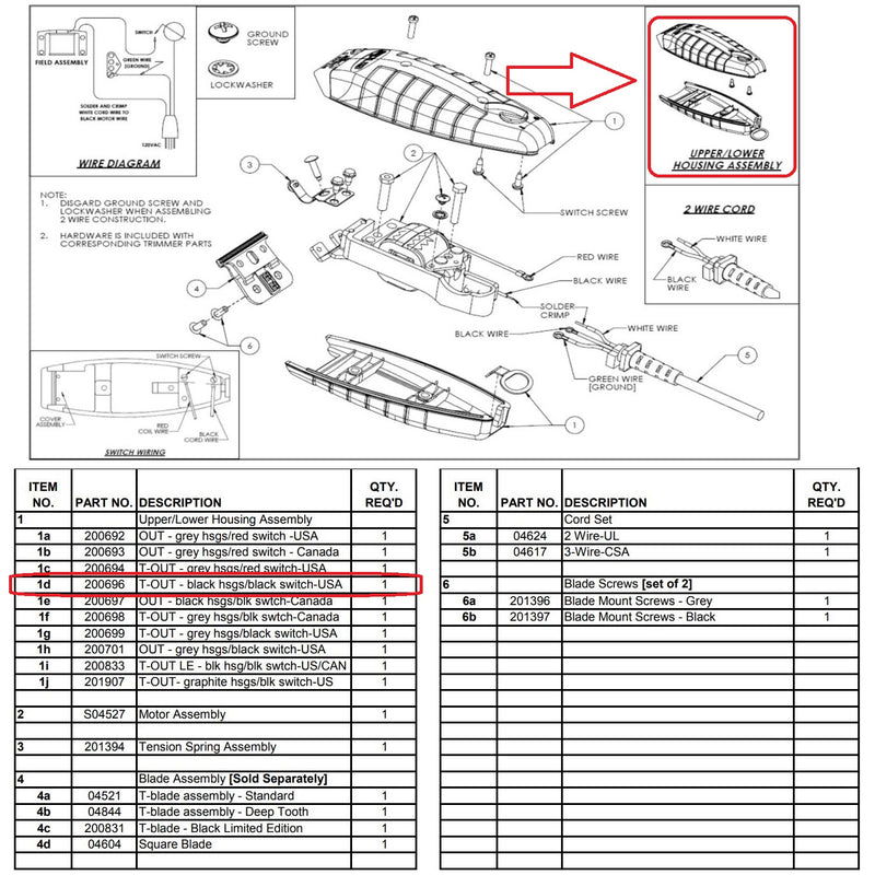 Andis Part Housing Case Cover Set Fits GTX T-Outliner #200696