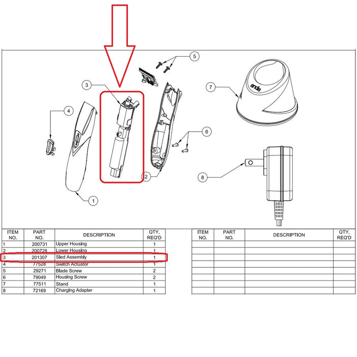 Andis Part Replacement D-8 Sled Assembly Fits Slimline Pro Li Trimmer #203138