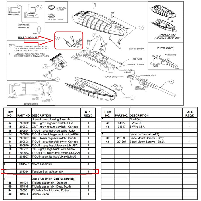 Andis Part Replacement Tension Spring Assembly Fits Outliner, T-Outliner, GTO/GO #201394