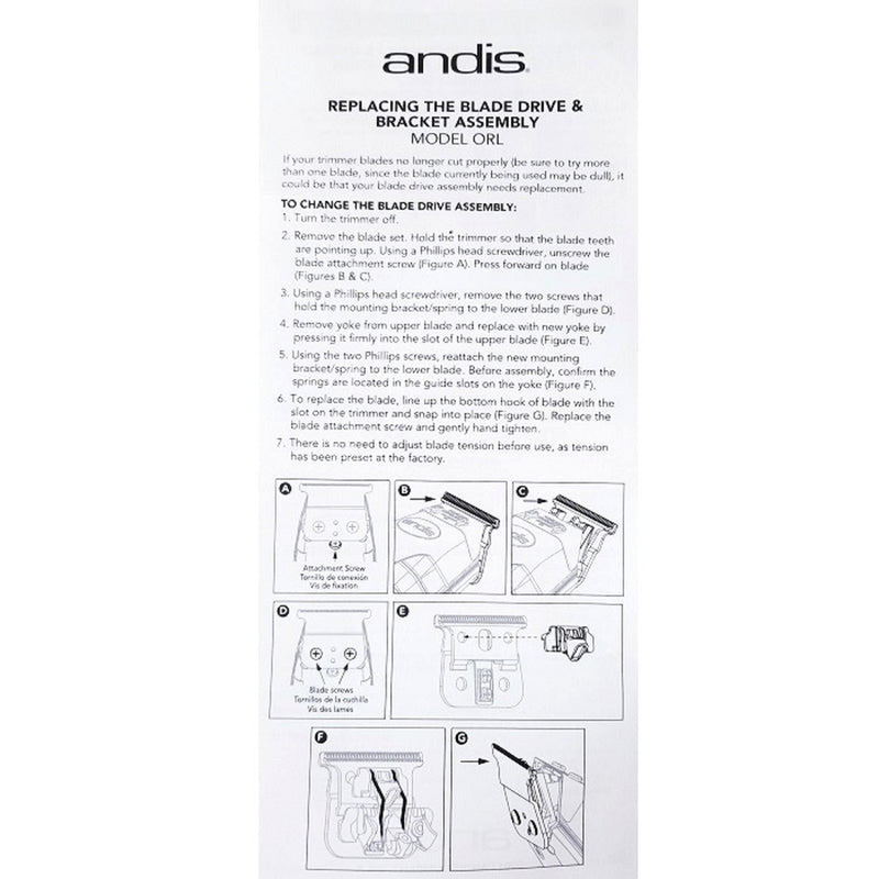 Andis Part Replacement Blade Drive & Bracket Assembly Fits Model ORL #74190