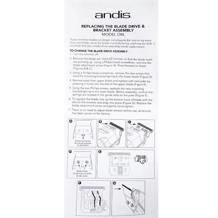 Andis Part Replacement Blade Drive & Bracket Assembly Fits Model ORL #20657