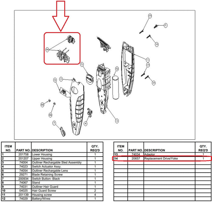 Andis Part Replacement Blade Drive & Bracket Assembly Fits Model ORL #20657