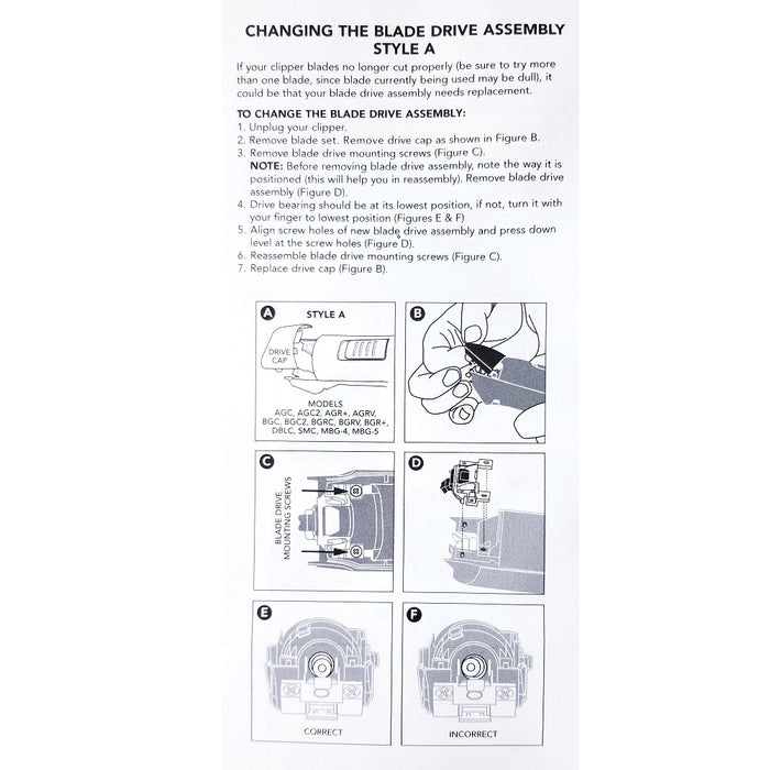 Andis Part Replacement Blade Drive Assembly Fits AG, BG, DBLC, MBG, SMC Series #20659