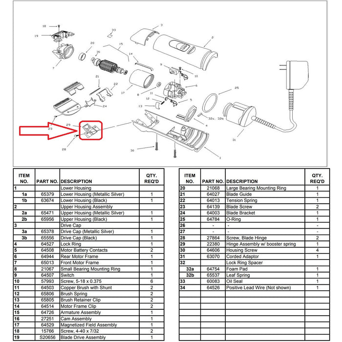 Andis Part Hinge Assembly Fits BGC & BGRC #28194