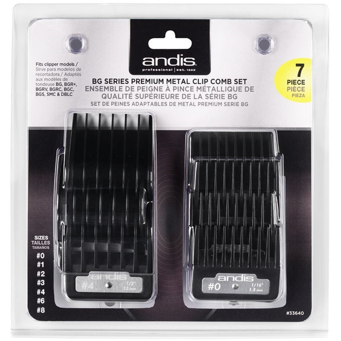 Andis BG Series Premium Metal Clip Attachment Combs 7 Comb Set #33640