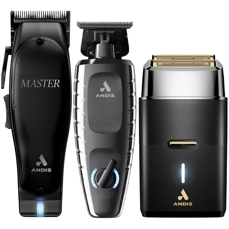 Andis Black Label Master Cordless Clipper, GTX-EXO II Trimmer & ProFoil Plus II Shaver [TRIO]