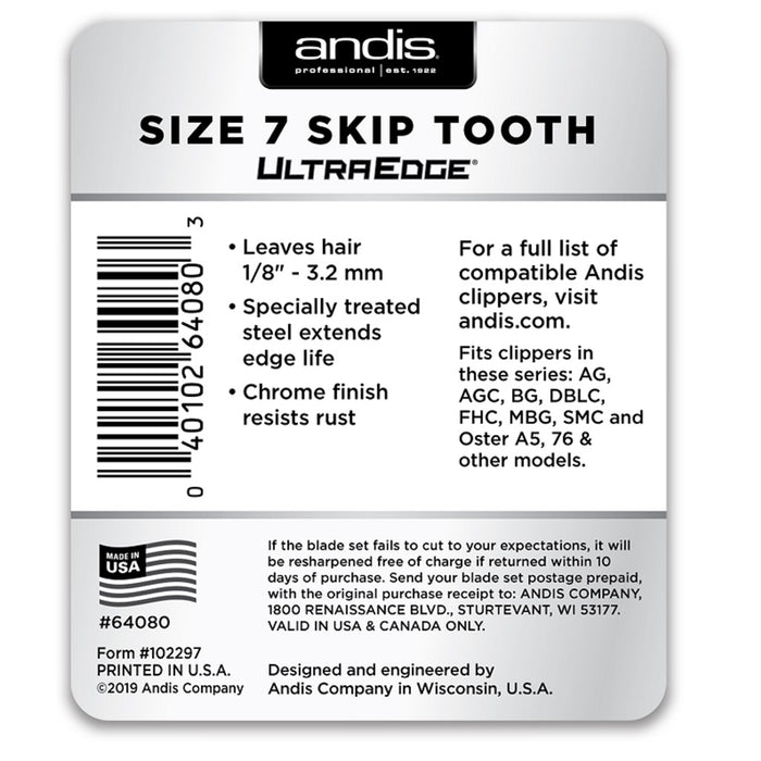 Andis UltraEdge Detachable Blade, Size 7 Skip Tooth #64080