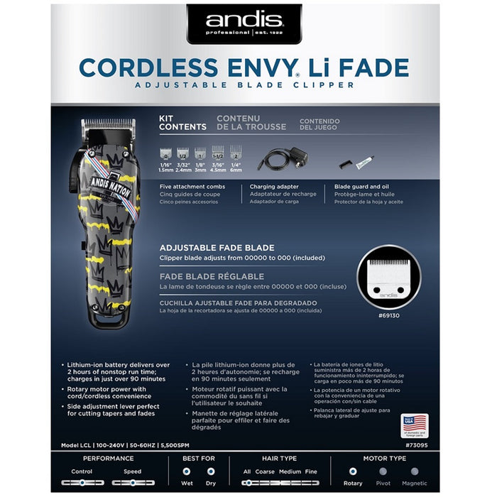 Andis Cordless Envy Li Fade Adjustable Blade Clipper - Andis Nation Domestic #73095