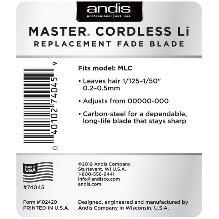 Andis Master Cordless Li Replacement Fade Blade, Carbon Steel Size 00000-000 #74045