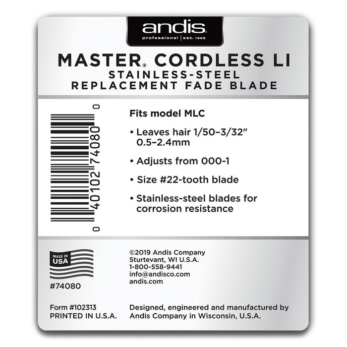 Andis Master Cordless Li Stainless Steel Replacement Blade Adjusts from 000-1 #74080