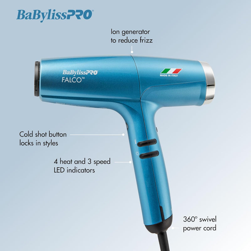 BaByliss Pro Nano Titanium FALCO Professional Italian High-Speed Dryer - Blue #BNT8550