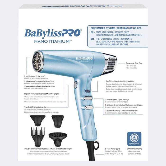 BaByliss Pro Nano Titanium Professional High-Speed Dual Ionic Dryer #BNT9100