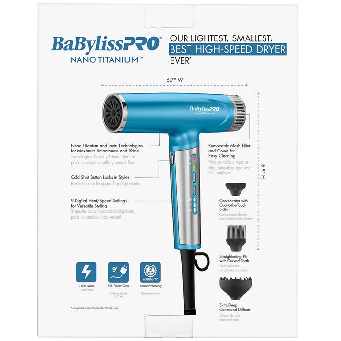 BaByliss Pro Nano Titanium Professional Nano Light Ionic High-Speed Dryer - Blue #BNTC9200