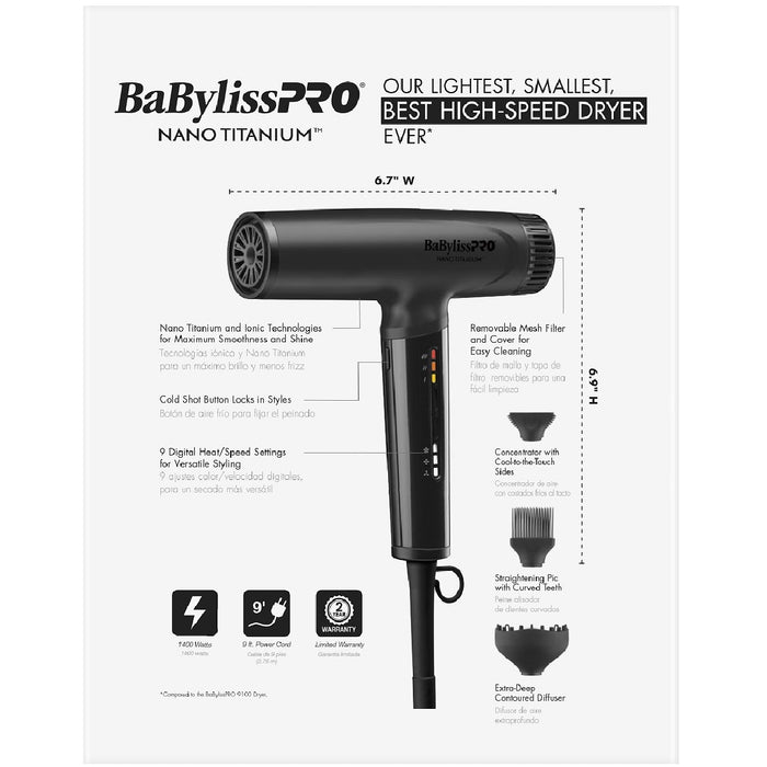 BaByliss Pro LIMITED EDITION Nano Titanium Professional Nano Light Ionic High-Speed Dryer - Matte Black #BNTC9200MB