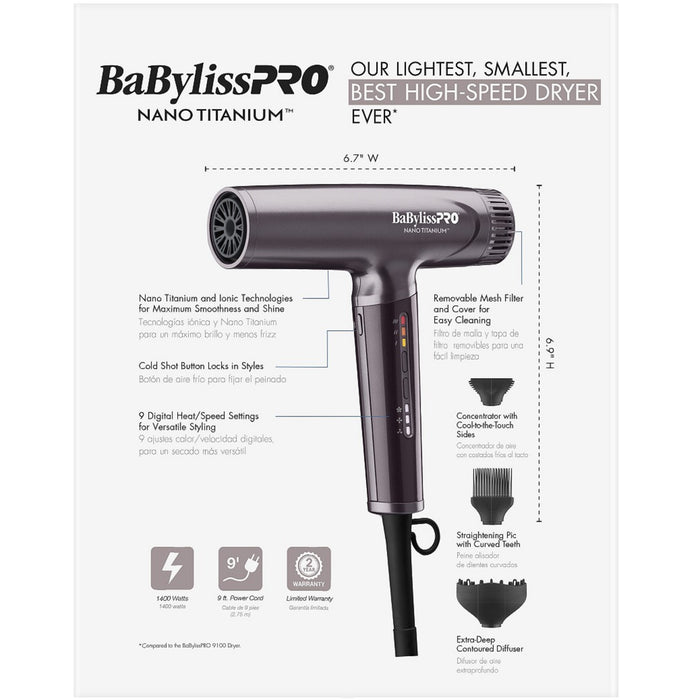 BaByliss Pro LIMITED EDITION Nano Titanium Professional Nano Light Ionic High-Speed Dryer - Purple #BNTC9200P