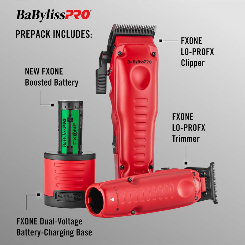 BaByliss Pro FXONE LO-PROFX Limited Edition Matte Red Clipper, Trimmer & Boosted Battery Combo #FX129MRPK