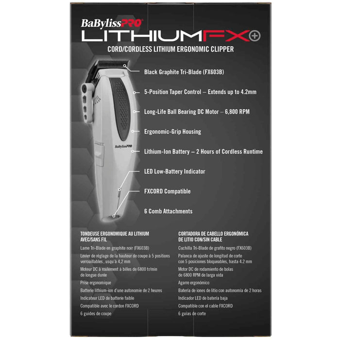 BaByliss Pro LITHIUMFX+ Limited Edition Grey Cord/Cordless Lithium Ergonomic Clipper #FX673NSGY