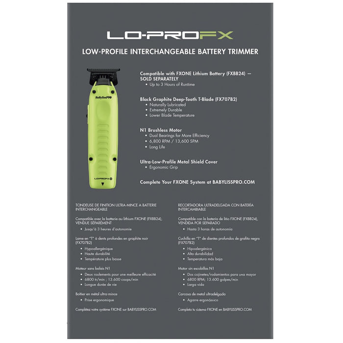 BaByliss Pro LIMITED EDITION FXONE LO-PROFX Trimmer - Neon Yellow (TOOLS ONLY) #FX729NYLT