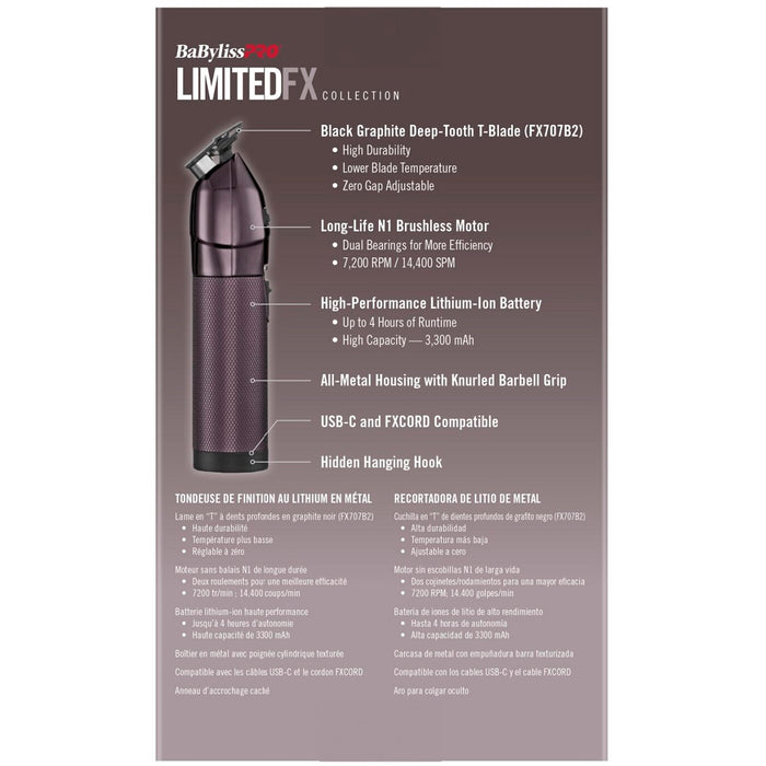 BaByliss Pro LIMITEDFX Nightfall Collection All-Metal Lithium Trimmer #FX787NP