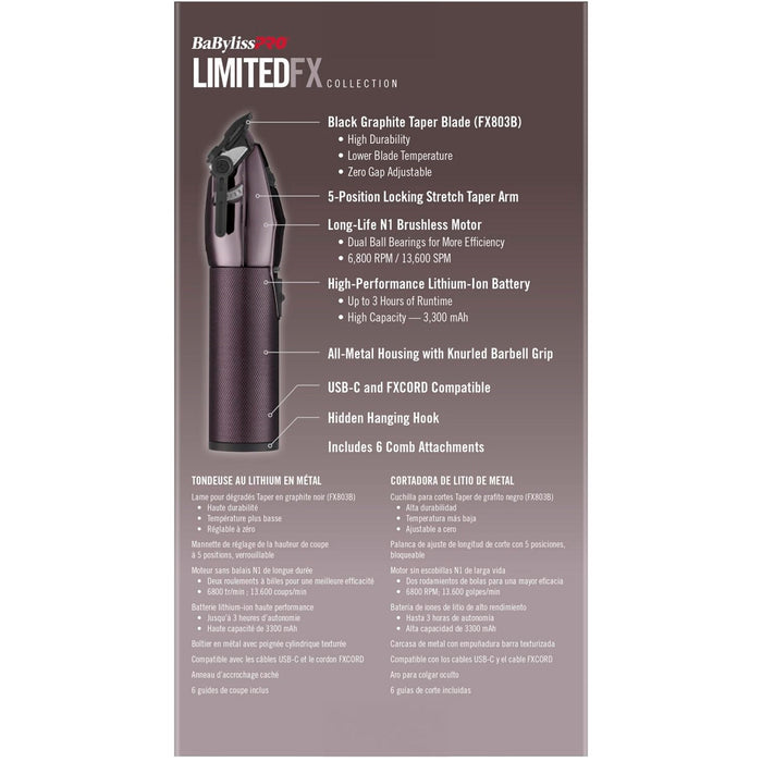 BaByliss Pro LIMITEDFX Nightfall Collection All-Metal Lithium Clipper #FX870NP