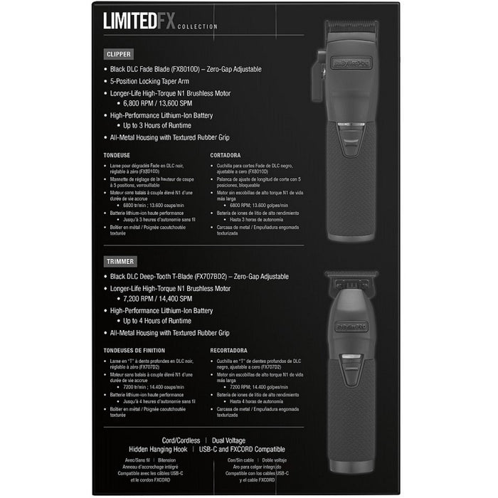 BaByliss Pro LIMITEDFX Matte Black Clipper & Trimmer Combo #FXDUOCTMB