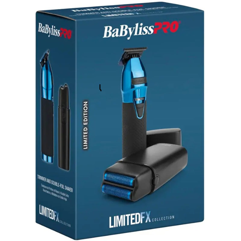 BaByliss Pro LIMITED EDITION Black & Blue Trimmer and Double-Foil Shaver Combo #FXDUOFS2TBL