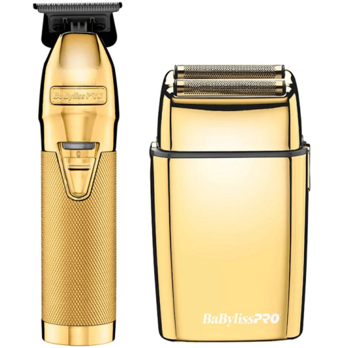 BaByliss Pro GOLDFX Collection - Metal Lithium Outlining Trimmer & Double Foil Shaver #FXHOLPK2GN