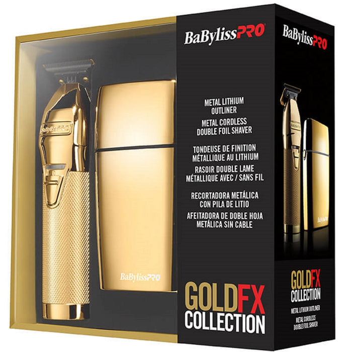 BaByliss Pro GOLDFX Collection - Metal Lithium Outlining Trimmer & Double Foil Shaver #FXHOLPK2GN