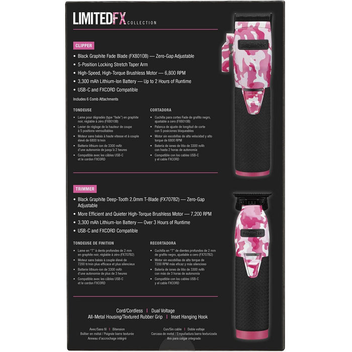 BaByliss Pro LIMITEDFX Metal Lithium Clipper and Trimmer - Pink Camo #FXHOLPKCAMPK