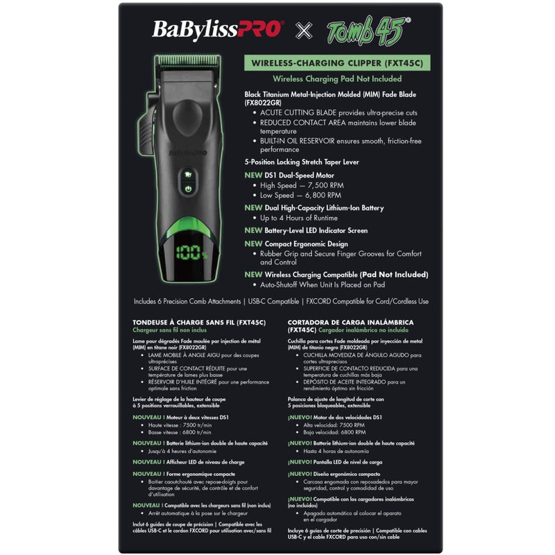 BaByliss Pro X Tomb45 Wireless Charging Clipper #FXT45C & Wireless Charging Mat #FXT45MAT