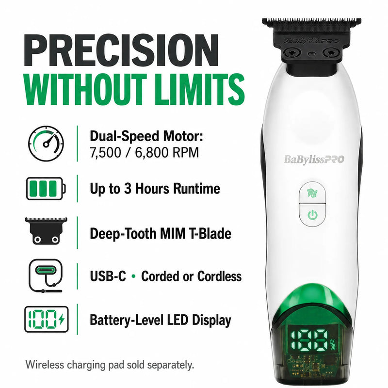 BaByliss Pro X Tomb45 Wireless Charging Trimmer - White #FXT45TTW