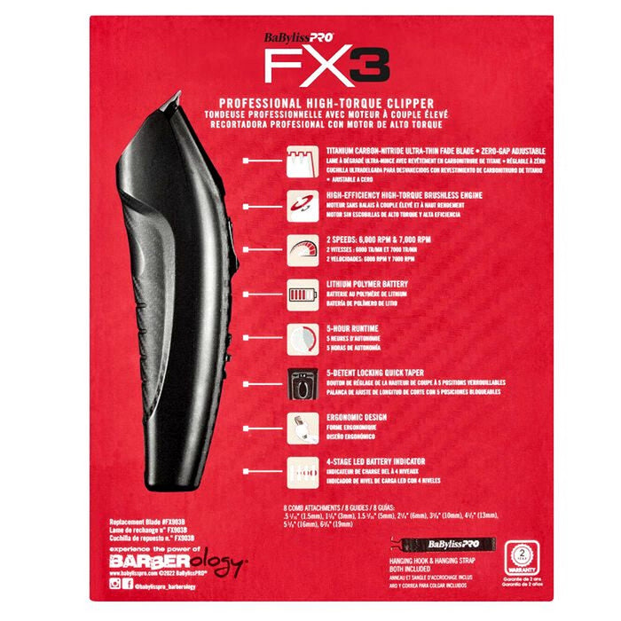 BaByliss Pro FX3 Professional High Torque Clipper - Black #FXX3CB